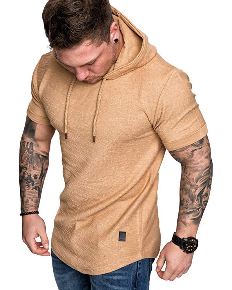 Lexiart Mens Fashion Hoodies Sport Pullover Solid Color Shirt Workout Lightweight Tops Khaki Large - Image 1